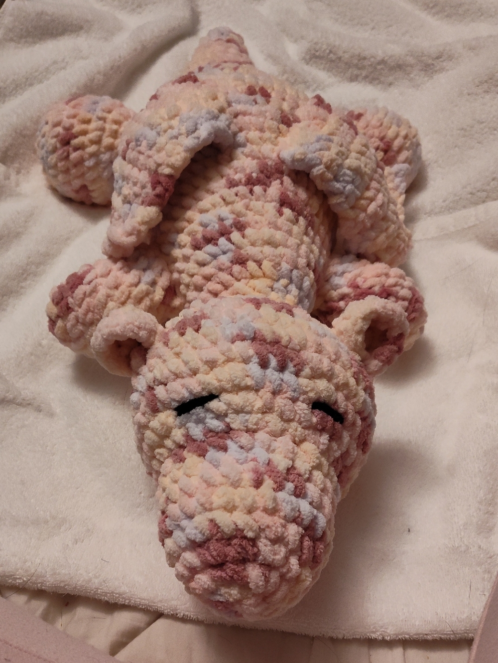 Plush Crochet-Style Multicolor Dragon Plush- Pastel Pink & Cream Hand Made